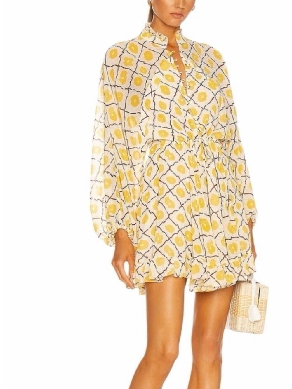 Alexis Cream and Yellow Floral Tie-Waist Mini Dress